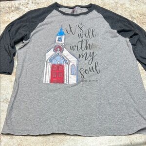 Gray Raglan Tee with Church Graphic